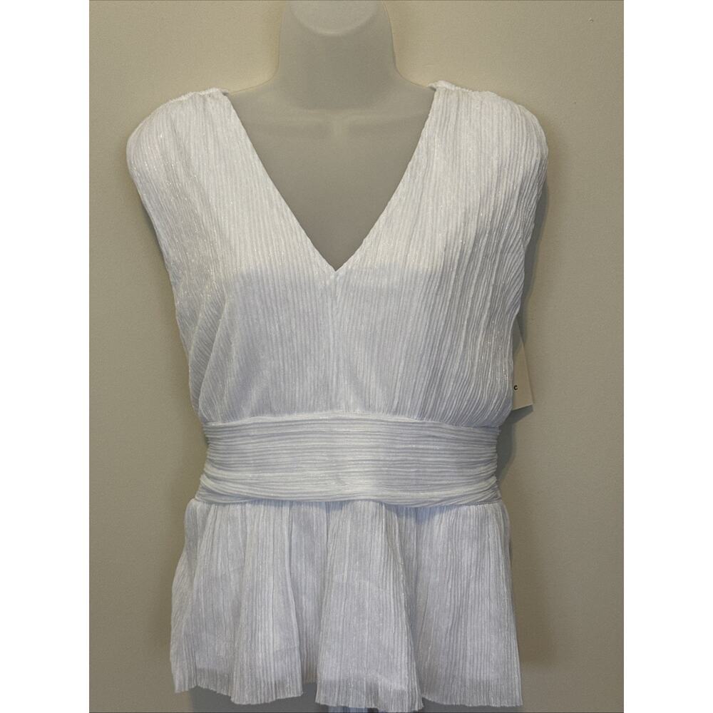 Joie Women's Size Large Top White Metallic V-neck Waist Tie Sleeveless NWT - Picture 2 of 8
